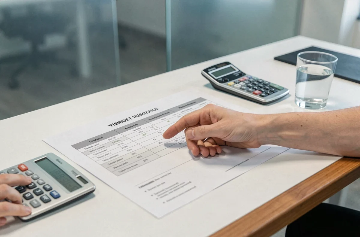 Conseiller en assurance présentant un tableau comparatif de tarifs pour assurance propriétaire non occupant