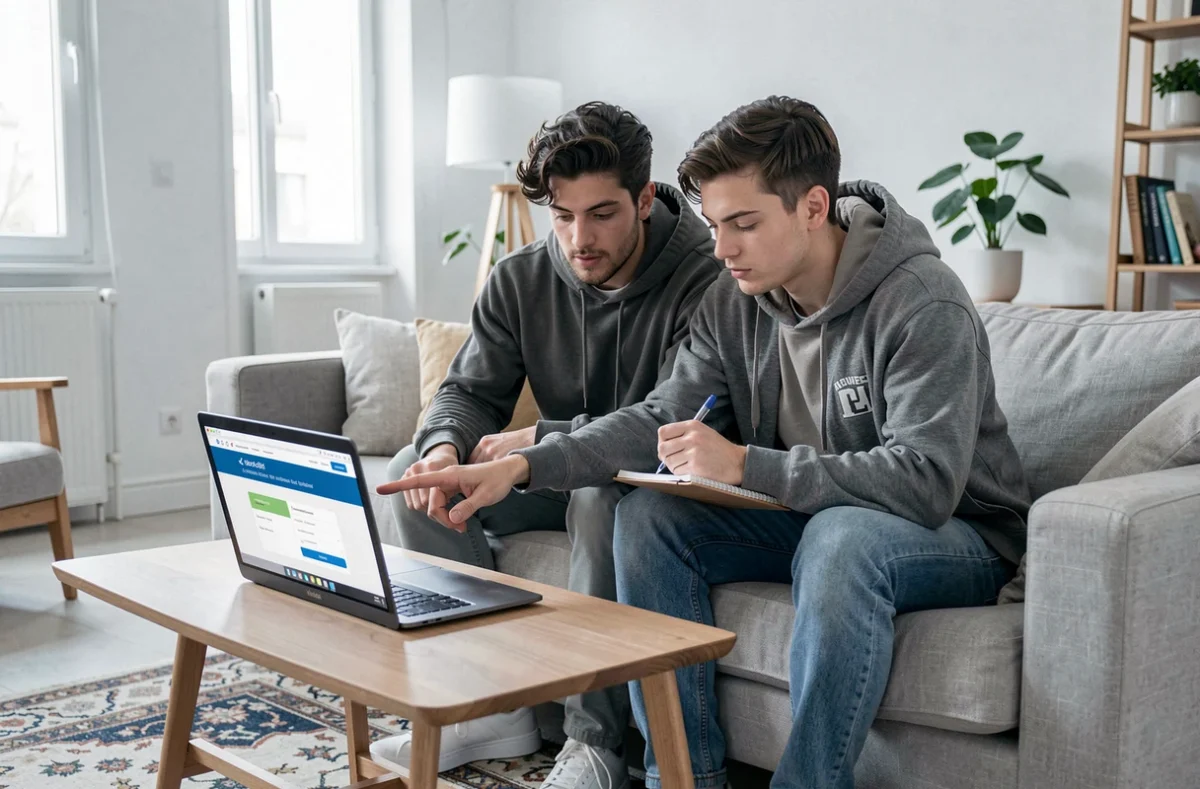 Couple comparant les prix et garanties d'assurances habitation en ligne depuis leur appartement à Roanne
