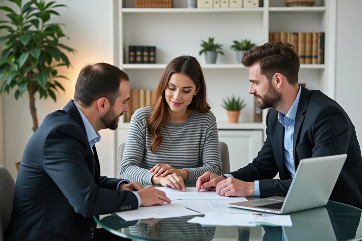 Un couple consulte un avocat pour comprendre la procédure de référé préventif à leur domicile