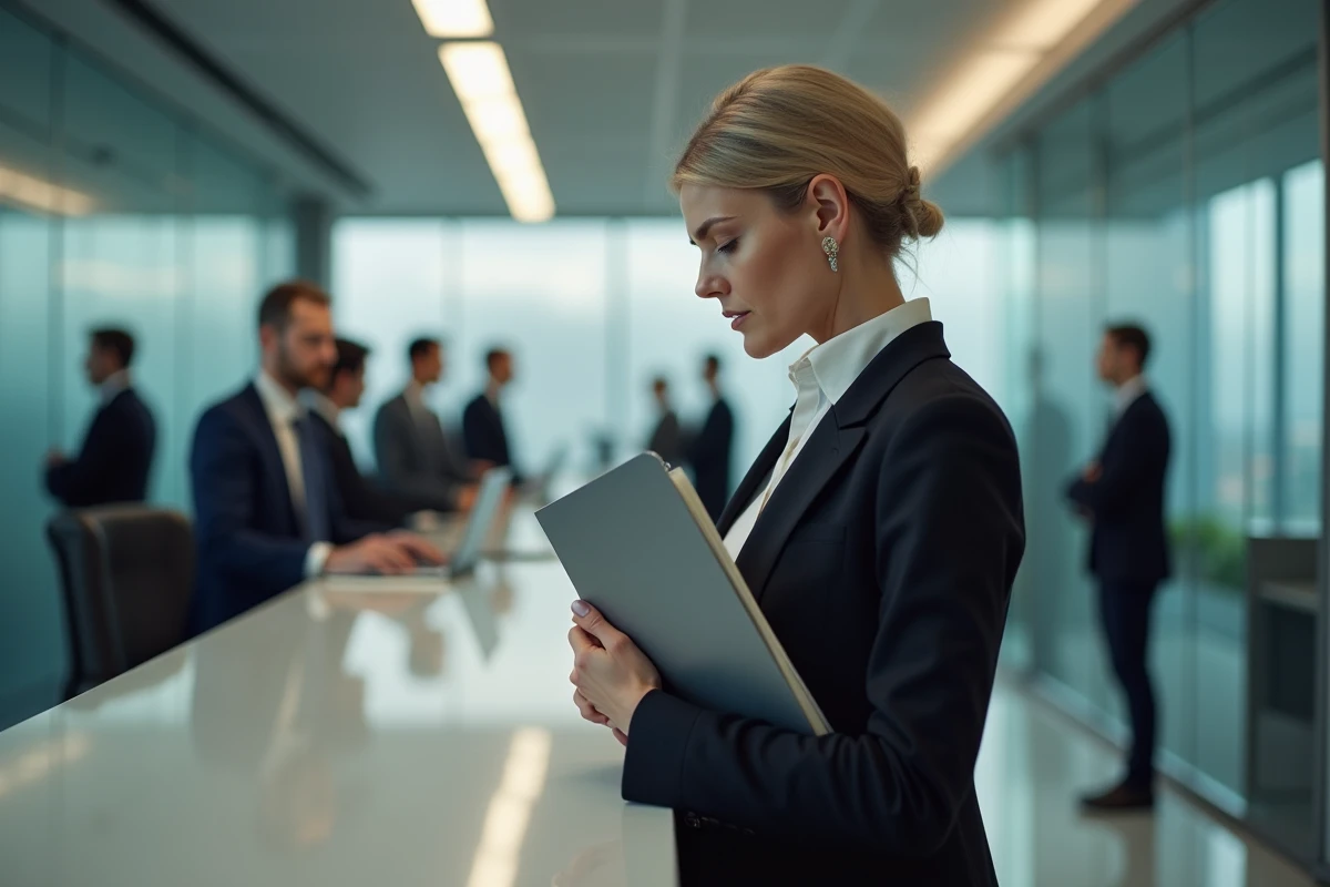 Femme daffaires anxieuse au guichet bancaire
