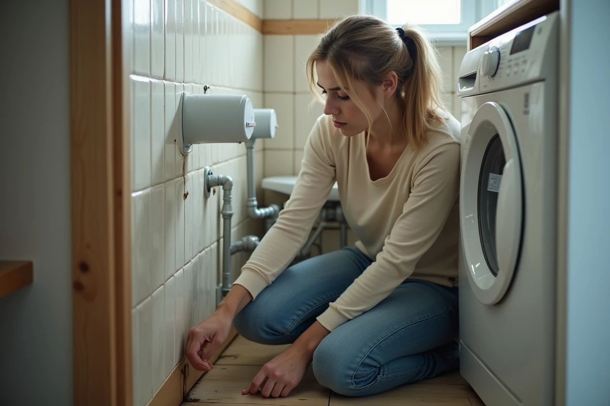 Jeune femme inspecte une tache d