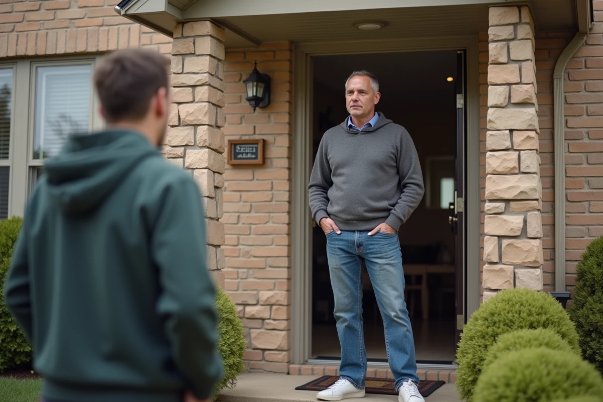 Homme saluant agent immobilier devant une maison
