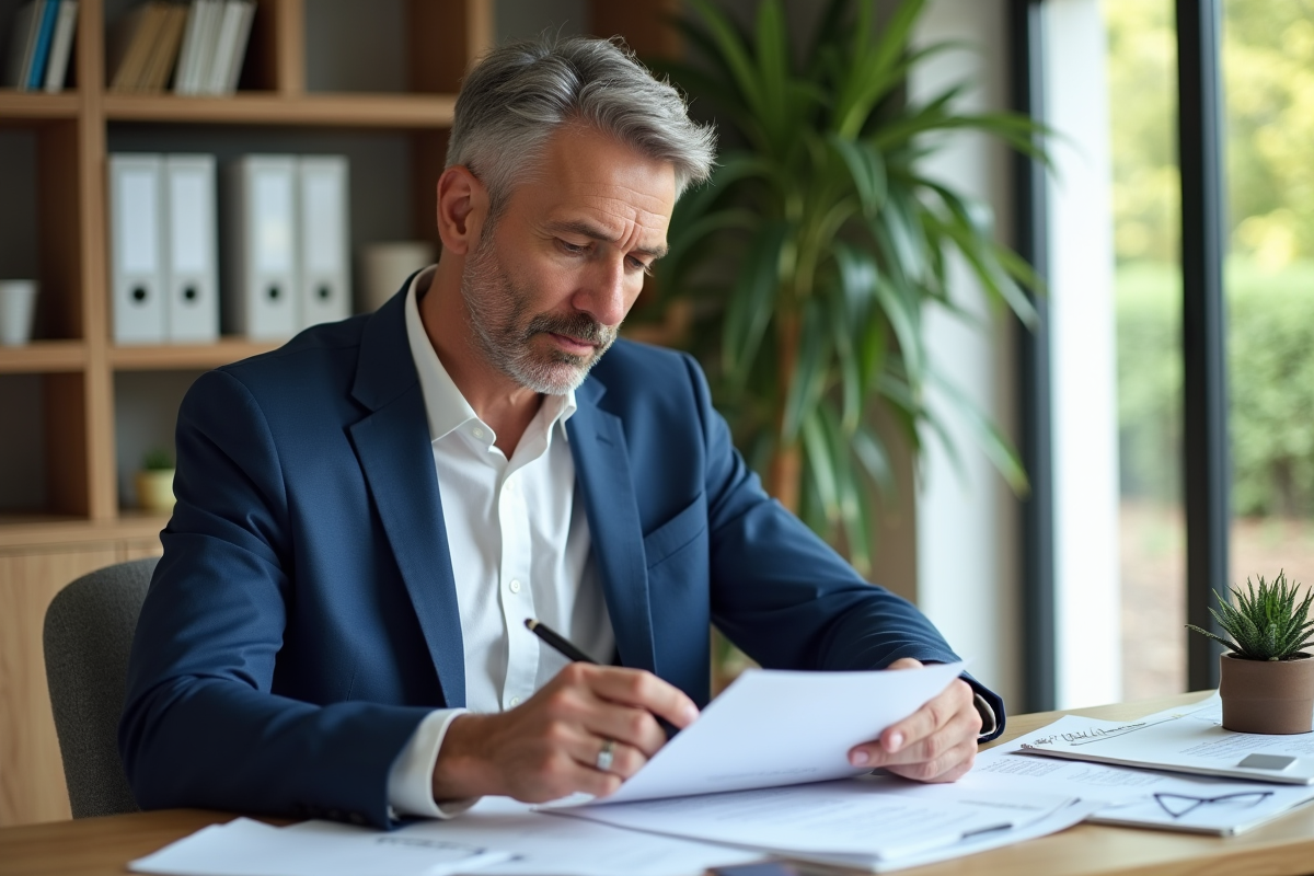 Homme d'affaires en costume dans un bureau moderne