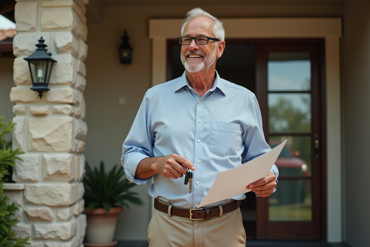 Homme souriant tenant un contrat d