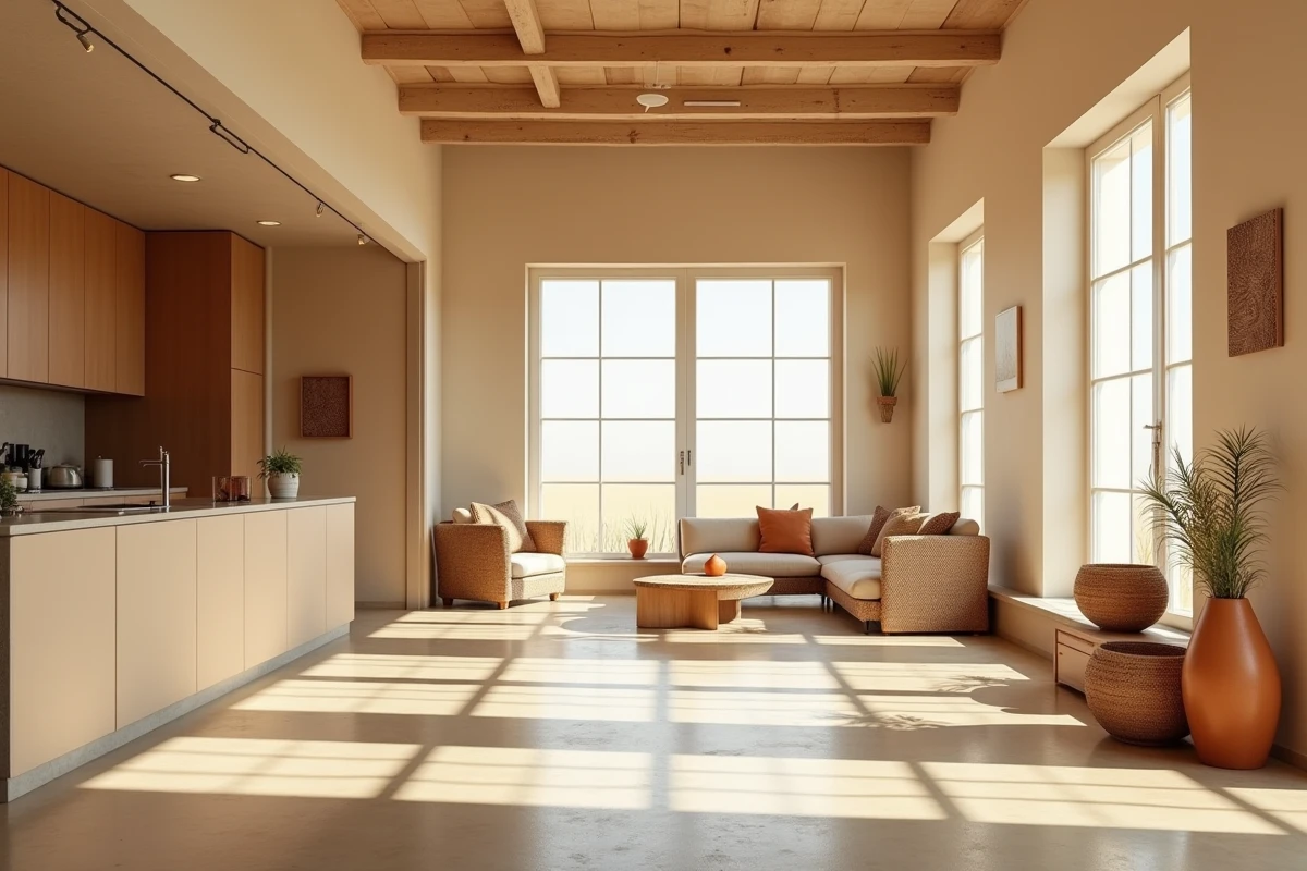 Intérieur lumineux d'un appartement moderne à vendre à Dakar avec décoration minimaliste d'inspiration sénégalaise