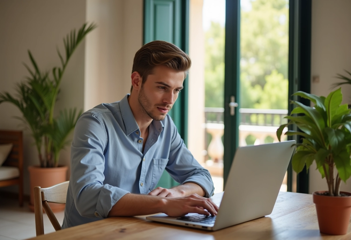 Jeune homme regardant des annonces immobilières à Béziers