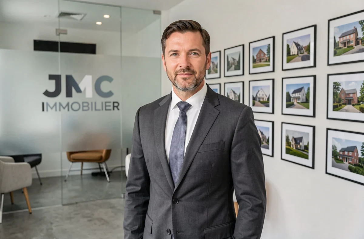Agent JMC Immobilier dans les bureaux de l'agence dans le Val-d'Oise