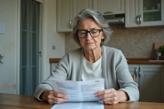 Locataire HLM examinant ses documents de loyer et de surloyer à son domicile, droits et recours 2026