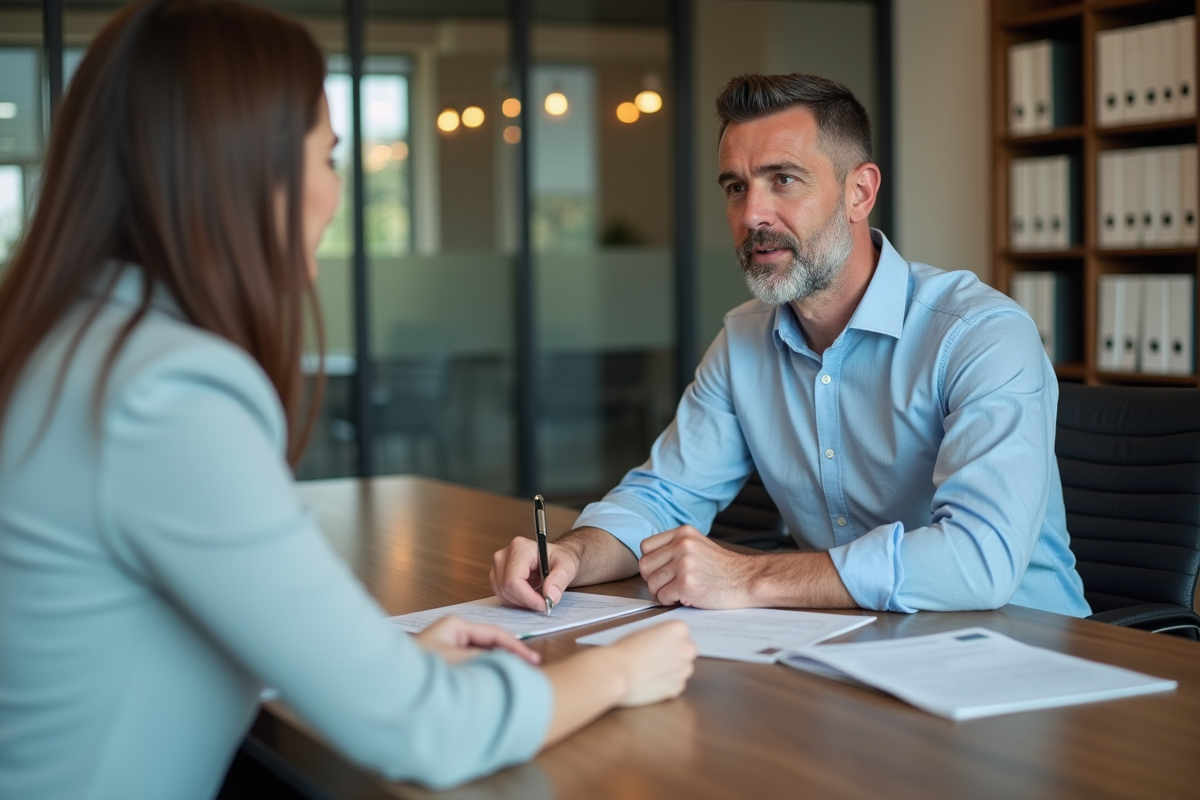 Homme d âge moyen discutant avec agent immobilier