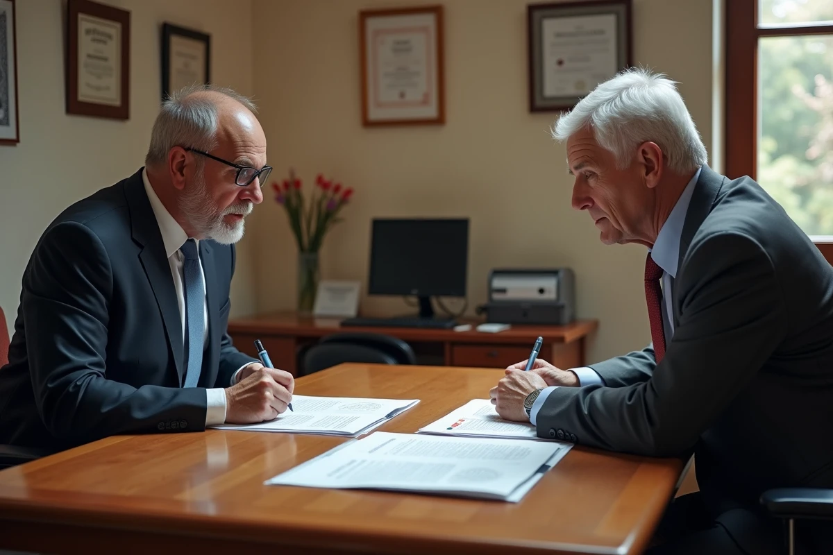 Signature d'un bail commercial avec dossier complet de diagnostics obligatoires posé sur le bureau