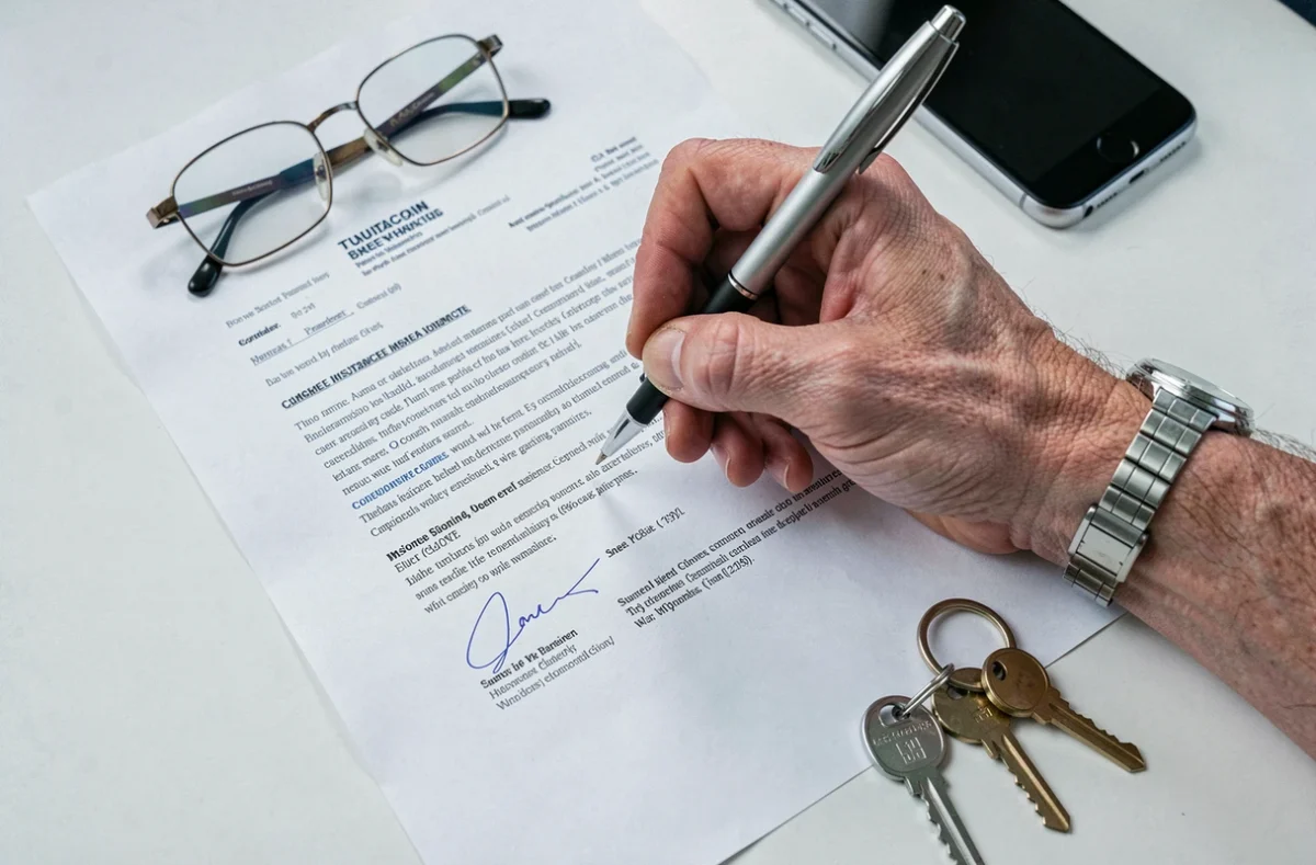 Signature d'un contrat d'assurance multirisque habitation avec clés de maison